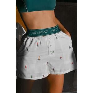 Yellow The Label Ski People Boxer Shorts White Green Linen Lightweight Size S